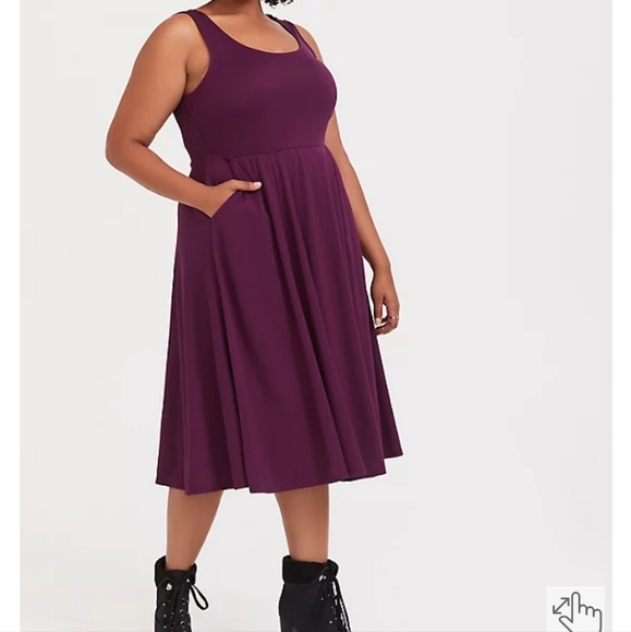 TORRID BURGUNDY PURPLE PREMIUM PONTE SKATER DRESS - Picture 1 of 15